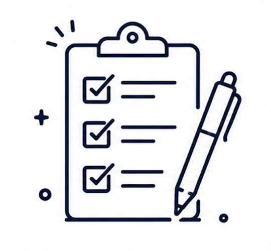 Checklist on clipboard with pen icon